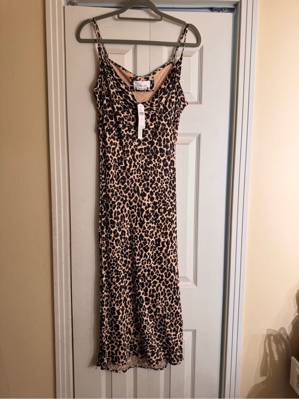 NWT Anthropologie Leopard Print Bias cut Slip Dress - khaki and black L